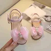 Kızlar için Yaz Okulu Ayakkabıları Prenses Sandals Çocuk Moda İnci Çiçekleri Yay Sandal 2021 2 3 4 5 7 8 9 10 11 Yıl G220523