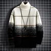 Plaid Pullover Turtleneck Mens Sweaters Fall Winter Cashmere tr￶ja Tjock hane Keep Warm Pull Homme 220812
