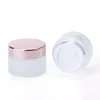 Frosted Glass Cream Jar Clear Bottle Makeup Lotion Lip Container with Rose Gold Lid Inner Liner Refillable Pink Face Pot for Moisturizer