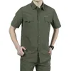 Yaz Erkekler Kısa Kollu Ordu Gömlek Hızlı Kuru Turn Aşağı Yaka Taktik Gömlek Açık Yürüyüş Kamp Balıkçılık Giyim Artı Boyutu 220401