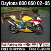 Daytona650 Daytona600 2002-2005 차체 7dh.201 Daytona 650 600 CC 600CC 650CC 02 03 03 05 Daytona 600 2002 2003 2004 2005 ABS 페어링 키트 옐로우 화이트