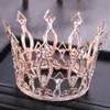 헤어 클립 빈티지 로즈 골드 라운드 크리스탈 웨딩 신부 헤드 ​​피스 DIADEM PROM HAIR JEWLLY195B를위한 Tiara Queen Crown