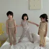 Children Pajamas Suit Kid Boy Accordion Pleated Vest Tops + Loose Comfortable Cotton Linen Trousers Baby Girl Cool Set 220507
