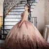 Quinceanera Rose Gold Dresses Sparkly Sequins Ball Gown Beaded Crystals Jewel Neck Pageant Formal Dress Sweet Birthday Party Prom Gowns Custom Made s