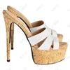 RONTIC Damesmuil Sandalen Slippers Cork Patroon Sexy Stiletto Gehakken Open Teen Vrij Roze Party Schoenen Dames Dames US Maat 5-20