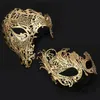 Schwarz Gold Schädel Metall Maske Halloween Strass Halbgesicht Venezianische Maskerade Männer Weiße Frauen Filigrane Party 220715