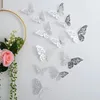 Autocollant mural papillon creux 3D, 3 tailles, or rose argent, sparadrap muraux amovibles, décor, 12 pièces/lot