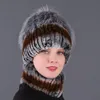 Beanie/Skull Caps Hoogwaardige echte Rex Fur Hats SCRANF Tweedelige accessoires Autum- en Winter Vrouwen All-Match Keep warme pullover hoed setbea