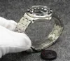 다이버 300m 42mm 자동 기계식 남성 시계 시계 흰색 다이얼 검은 고무 스트랩 브레이슬릿 회전식 베젤 투명 케이스 백 남자