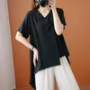 Women's T-Shirt Women's Summer Clothes Korean Version Loose Front Short Back Long Irregular Top Fashion V-neck Sleeve WomenWomen's