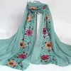 Bufandas algodón y envolturas musulmanas hijab bandana mujeres lino largo lino floutards bordado bufanda floral viscosa 180 90cmscarves