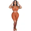 Summer Sheer Yoga Pants Outfits For Women Designer Clothing Sexig Mesh Crop Top Vest and Perspective Shorts 2 Piece Sportswear