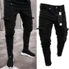 Männer Biker Zerrissene Lange Denim Hosen Skinny Jeans Hosen Zerstört Stretchy-Schwarz 2021 Mode Unten reißverschluss Hosen G0104