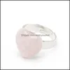 Anillo de corazón de amor de piedra natural ajustable rosa cuarzo amatista cristal anillos de dedo para mujeres fiesta entrega entrega 2021 joyería solitaria wopj