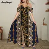Noisydesigns moda złote luksusowe kobiety plus rozmiar poza ramionami kwiatowy maxi bohemian dzielona sukienka letni wieczór 220627