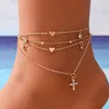 نساء بوهيميان متعددة الطبقات Anklet Beach Cross Cross Pendant Anklet Foot Bracelet Jewelry Masnion