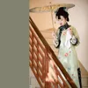Etniska kläder autentiska kinesiska traditionella sena qing qipao orientalisk stil klänning tryck retro green cheongsam elegant festkläder