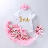Set di abbigliamento set di gonne rose set da 4 pezzi nato per neonato per neonati per neonati outfit principessa toddler abiti per bambini di un anno di compleanno ingleto di compleanno