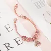 S925 Sterling Silver Pandora Bracelet Favor Women's Rose Gold Leaf Pendant Leaf Beaded Jewelry