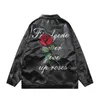 Rose Embroidery Pu Leather Jacket Mens Autumn High Street Letter Loose Outerwear Streetwear Casual Men Baseball Jacket and Coat 220816