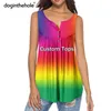 Doginthehole Fashion Women Sleeveless Tops 3D Custom Print Lady Sexy Henley Shirt Casual Loose Blouse Mujer 220616