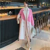 Deat Pink Hit Color Woolen Płaszcz Kobiety Slim Lapel Collar Full Sleeve Cute High Street Long Fashion HT233 201215