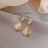 Boucles d'oreilles pendantes en opale et aiguille en argent, lustre, tempérament coréen, géométrique, carré, diamant, Simple, vente en gros pour femmes