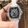 Uxury Watch Date Crystal Transparent Hollow Out Personlig kreativ fullautomatisk mekanisk klocka Fashion Leisure Stor DIAL VIN TUNT