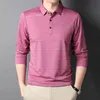 6 colores de los hombres de primavera nueva camisa polo de manga larga estilo clásico de moda de negocios casual rayas tops ropa de marca masculina T220808