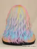 Suq – perruque courte ondulée pour femmes, avec frange, cheveux synthétiques pour filles, Cosplay arc-en-ciel multicolore, fête s 220622