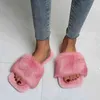 Slippers cor sólida corta plana de uma palavra com fur mulheres 2022 verão novo opendoed sweet casual casual ao ar livre slides 220514