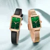 2022 Womens pulso relógio de estilo retro impermeável negócio diário cinto de aço de couro espelho de vidro espelho de quartzo requintado verde requintado