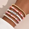 Bohemian Multicolor Pearl Soft Pottery Beaded Strands Set for Women Fashion Colorful Beach Bracelets Couples Jewelry Gift 5PCS/SET