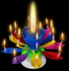 Музыкальный день рождения свечи магии лотос цветочные свечи цветут вращающиеся спиновые свечи 14 маленькие свечи 2 слоя торт топпер 0609