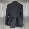 Twotwinstyle Minimalista Dobra Sólida Plissada Fêmea Blazer Enlatado Manga Longa Solta Cintura Patchwork Casaco Mulheres Outono 220402