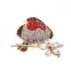 10 Pcs/Lot Fashion Jewelry Brooches Animal Red Rhinestone Christmas Bird Brooch Pin For Decoration/Gift