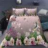 Påfågel duvet omslag set plommon blommor dekor sängkläder king size crane fjäder blomma mönster romantisk temat täcke