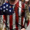 Vintage Men's T-shirts American Flag Print Men Long Sleeves Tops Autumn Fashion O Neck Slim Fit Pullover Top Male Clothing L220704