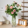 Decorative Flowers & Wreaths Long 4 Head Rose Silk Artificial High Quality Wedding Home Living Room Decoration Plastic Branch Fake Flower Pl