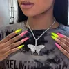 Oświadczenie Big Butterfly Wisiant Naszyjnik Hip Hop Losed Out Sain For Women Bling Tinnis Chain Crystal Animal Choker Jewel2934