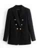 Klkxmyt zbza blazer kvinnor mode metall dubbelbröst ull blazers coat vintage långärmad kvinnlig ytterkläder chic toppar 220402