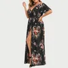 Plus storlek klänningar sommar kvinnor blomma tryck maxi klänning mode kort ärm avslappnad lös kvinnlig vintage klädplus