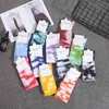 Printemps Été Tie-dye Chaussettes Hip-hop Couleur Pure Tout Coton Homme et Femme