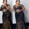 2022 Plus Size Arabo Aso Ebi Sirena nera Abiti da ballo sexy Cristalli con perline in pizzo Serata formale Festa Secondo ricevimento Compleanno Abiti di fidanzamento Abito ZJ355