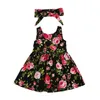 Robes pour filles 1-6Y Robe enfant avec bandeau Bébé fille Été sans manches Floral Bouton Jupe Coton Confortable Doux Enfants Vêtements décontractés