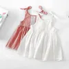 INS Styles Girl Dress Kids Summer 100% Algodón Solior de color sólido con diseño de encaje Princesa Vestidos elegantes