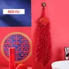 Serviette Style chinois rouge broderie à la main Lion chanceux cuisine Chenille suspendus serviettes absorbantes luxe pour salle de bain cadeau