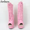 Sorbern Pink Matt 15Cm Stivali per Pole Dancer 6 Inch Strange Heels Women High Platform Shoes Open Toe