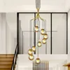 Stair long Pendant Lamps modern minimalist atmosphere Nordic living room lighting duplex building hollow rotating chandelier WL