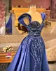 Afrikanska sjöjungfru paljetter Prom -klänningar 2022 Vestido de Festa Crystal Pärlor Kort ärm aftonklänning Sheer Jewel Neck Formal Special Occase Party Dress